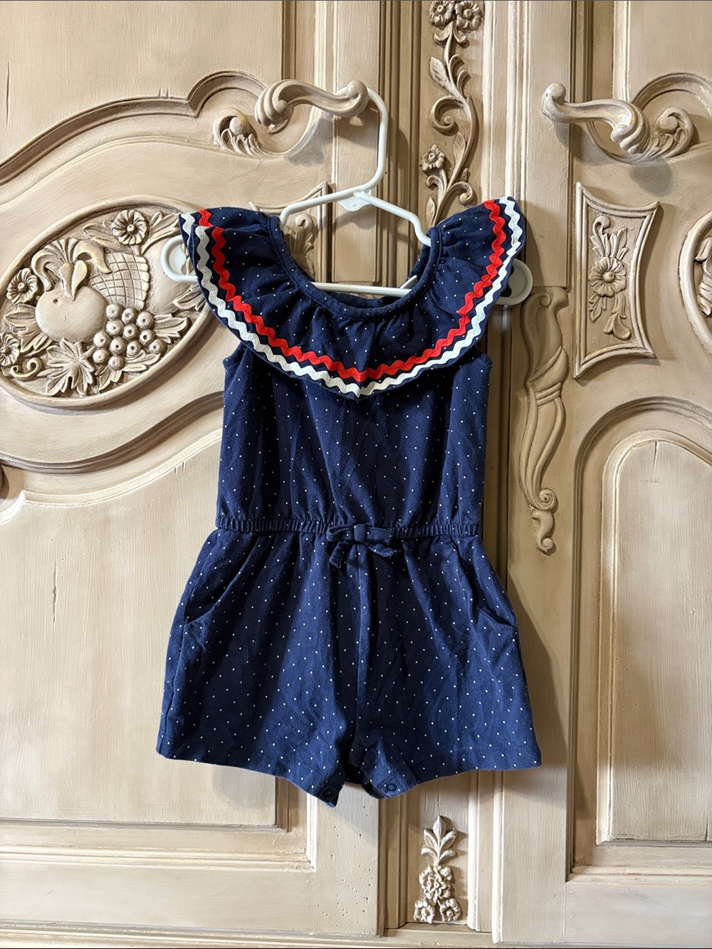 Janie and Jack Navy Polka Dot Ruffle Collar One-Piece